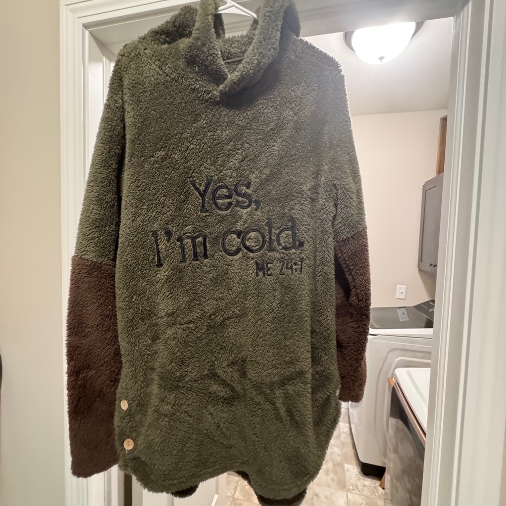 Cozy Olive Green and Brown Fleece Hoodie